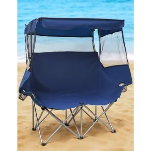 Double Camping Chair with Canopy| 24" High Back Camping Couch for Adults with 360° Sun Protection, 13 lbs Lightweight, 660 lbs Heavy Duty Canopy Chair for Outdoors