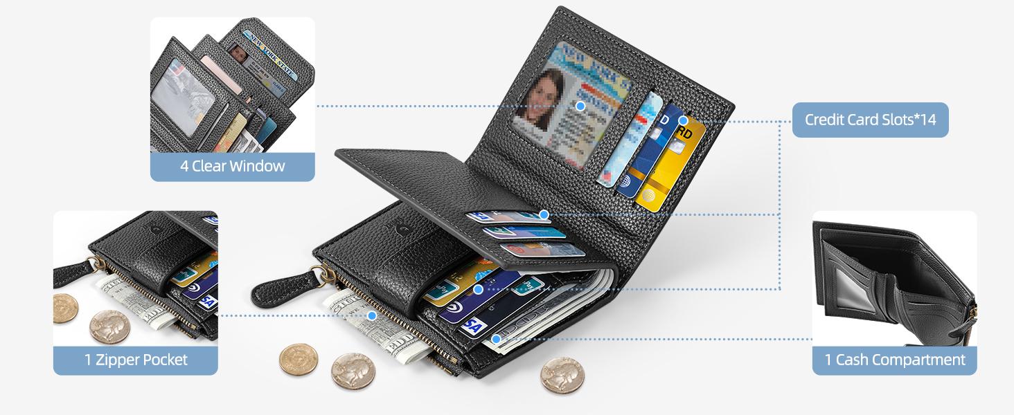 GSOIAX Women RFID Credit Card Holder. Made of genuine leather with a coin pocket, it's perfect for daily use, school,  thoughtful gift for Mother's Day or Girlfriend.