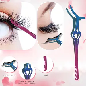 1pc Eyelash Clamp Tweezer Integrated Comb Gradient Professional Lash Tools for Grooming and Shaping Eyelashes and Eyebrows