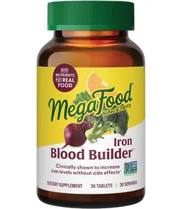 MegaFood Blood Builder Iron Supplement for Women & Men – Increase Iron Levels Without Side Effects – Improves Energy Levels – B12, Folic Acid & Vitamin C for Absorption – Vegan, Non-GMO - 30 Tablets