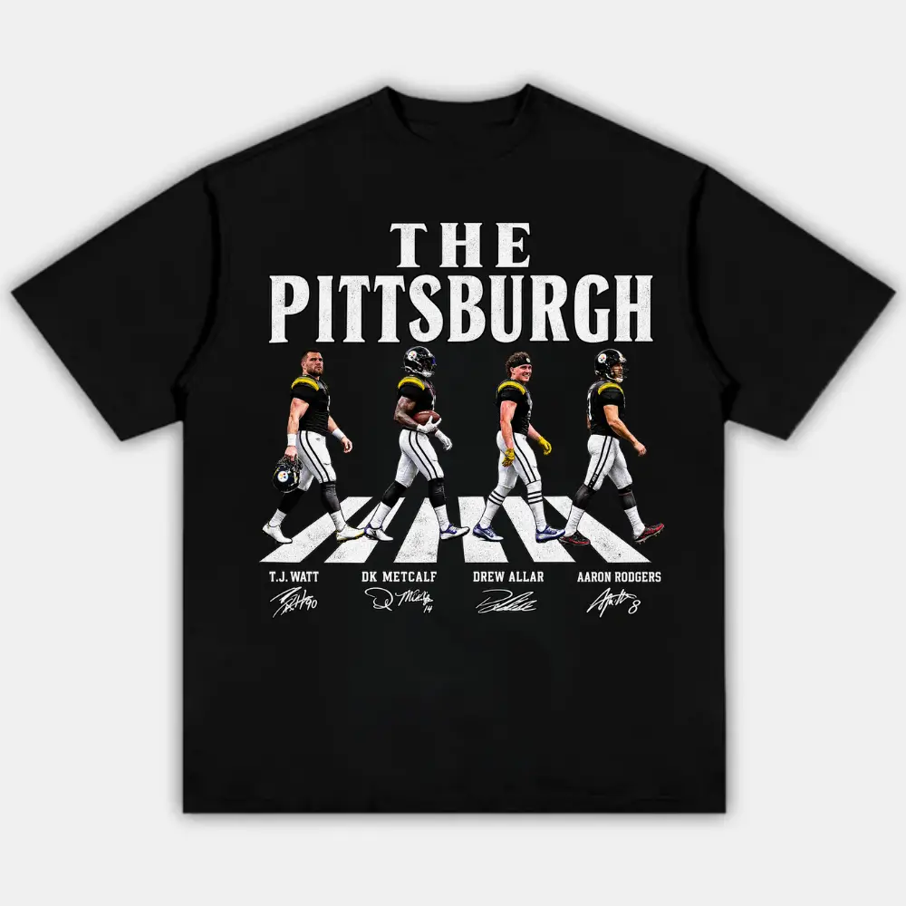 Pittsburgh Walking Road Football Adult and Youth T-Shirt Sweatshirt, graphic t-shirts, Pittsburgh Football merch, men's clothing clothes merch, Streetwear, Gift For Him & Her, Aaron Rodgers TJ Watt Funny Football Shirt, Game Day Football Tee