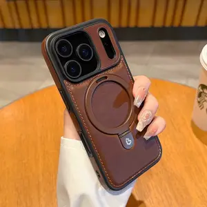 Luxury high-end PU leather magnetic shock-absorbing bracket phone case suitable for iPhone 17, 16, 15, 14, 13, 12 Pro Max Plus compatible with men's and women's business protective cases Cover Accessories