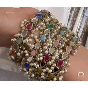 Kundan Pearl Bangles - 4 Pieces