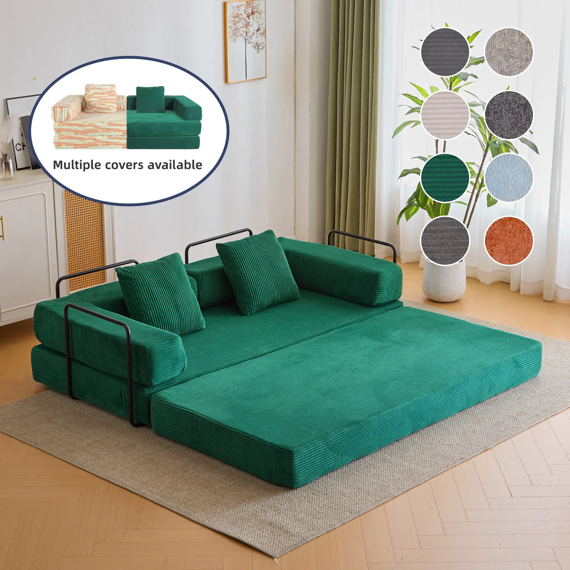 73" Convertible Sleeper Sofa bed with pillow, Corduroy Folding Mattress Couch with Fixed-Shape Frame, Floor Sofa Lounge Couch for Living Room Bedroom Lounge Studio