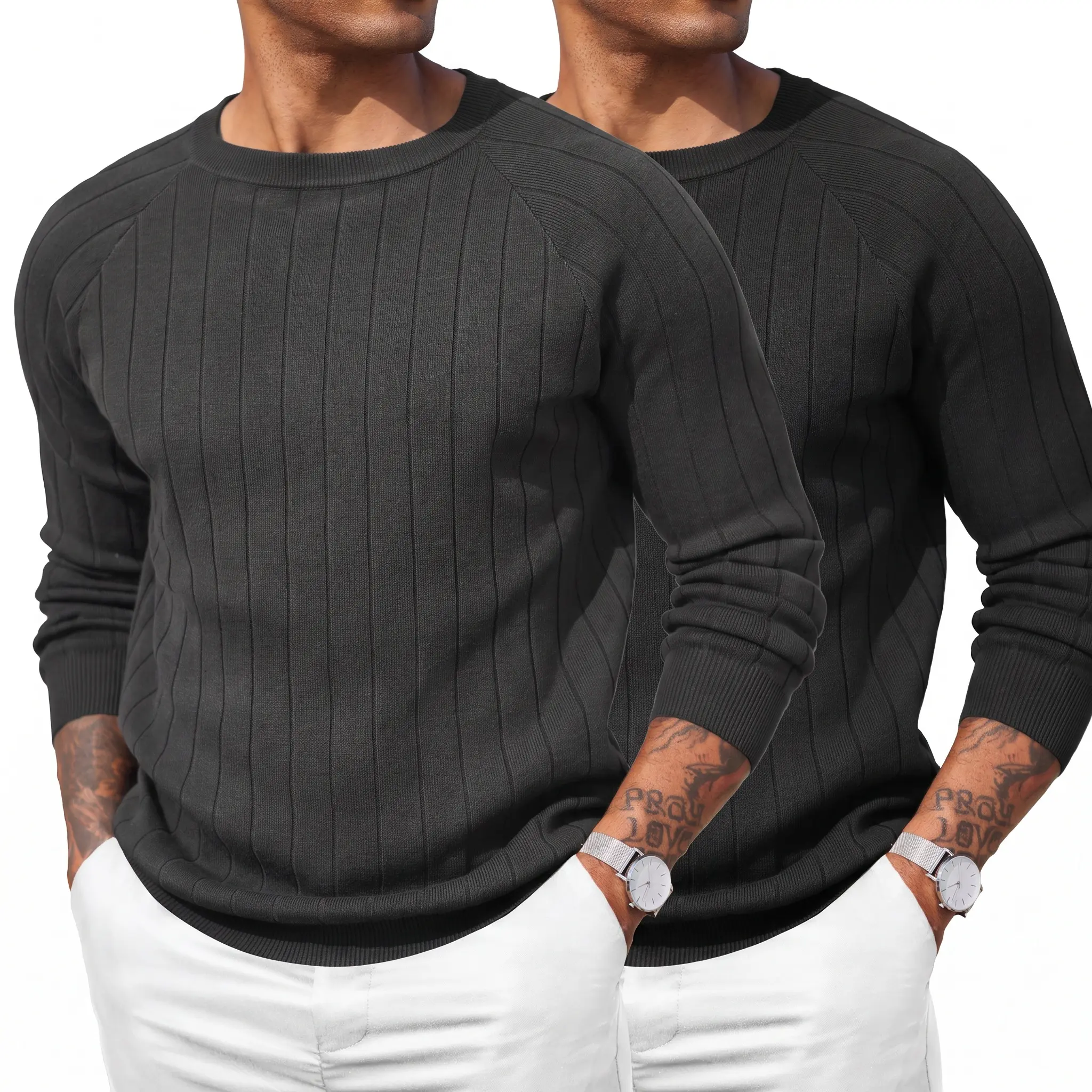 COOFANDY 2 Pack Men's Crew Neck Dress Sweaters - Slim Fit Long Sleeve Business Casual Pullover Tops Set