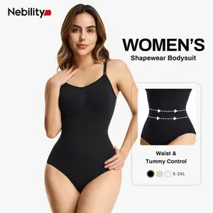 Nebility (Fabric Upgrade) Women's Shapewear Bodysuit - V-Neck Spaghetti Strap, Tummy Control & Hip Lift, Shockproof Basic Bodysuit Womenswear  Minimalist Vneck