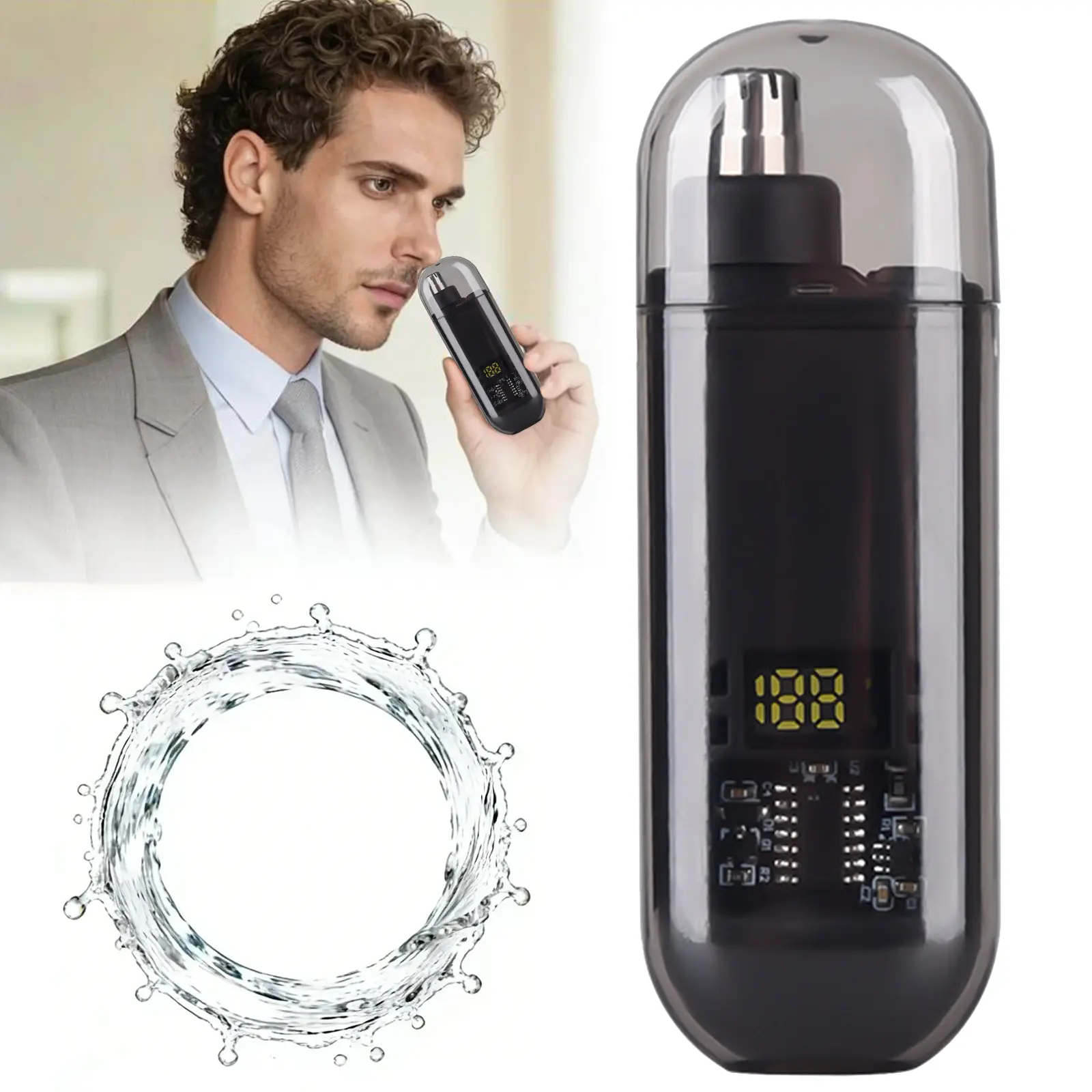 Smart Electric Nose Hair Trimmer with LED Display, 2 in 1 Painless Nose & Facial Hair Remover, Rechargeable Waterproof