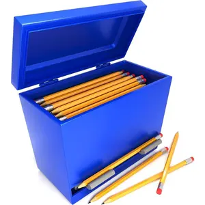 Blue Stainless Steel Pencil Dispenser Holder For Pencils With 6 Beautiful Decoration Stickers-For Classroom, Home, Office - Teachers, Students (Pencils Not Included)