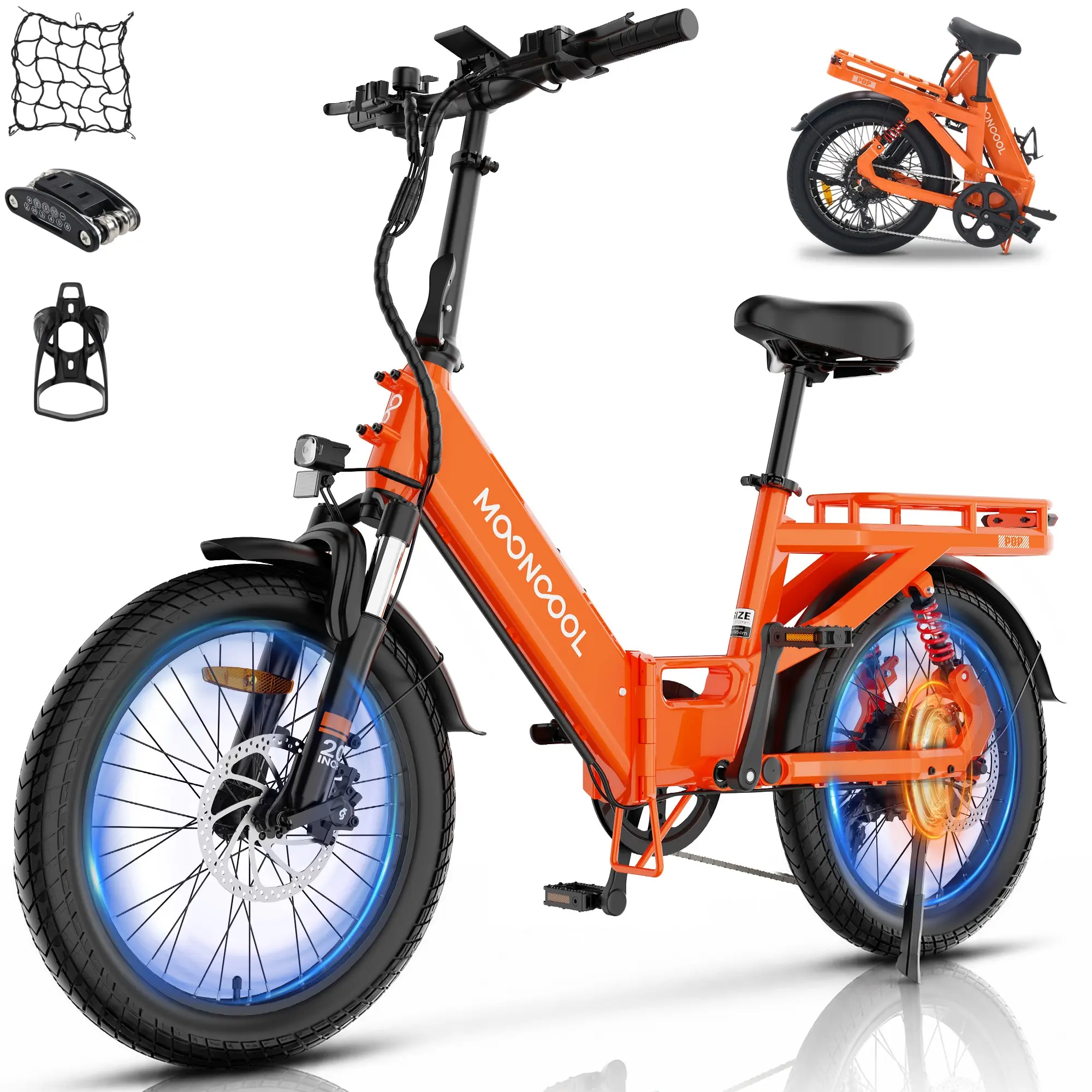 MOONCOOL POP 20" Foldable Electric Bike | 750W Motor | 7-speed | Hydraulic Disc Brakes | Front & Rear suspension | 48V 13.6AH Removable Battery | Full-Color Display | Daily City Rider