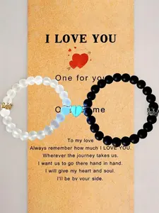 Crown & Heart Design Luminous Beaded Stackable Bracelet, Fashionable Jewelry for Couple, Trendy All-match & Exquisite Jewelry for Birthday Gift