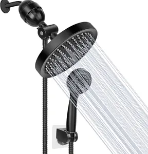 Filtered Shower Head, High Pressure Rainfall Shower Head/Shower Combo, Luxury Chrome Plated with 60'' Hose Anti-leak with Holder (Black)