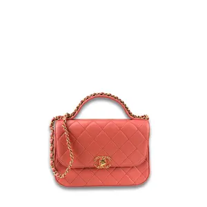 Pre-owned CHANEL Leather Crossbody Bags Salmon 19 Medium Infinity Top Handle