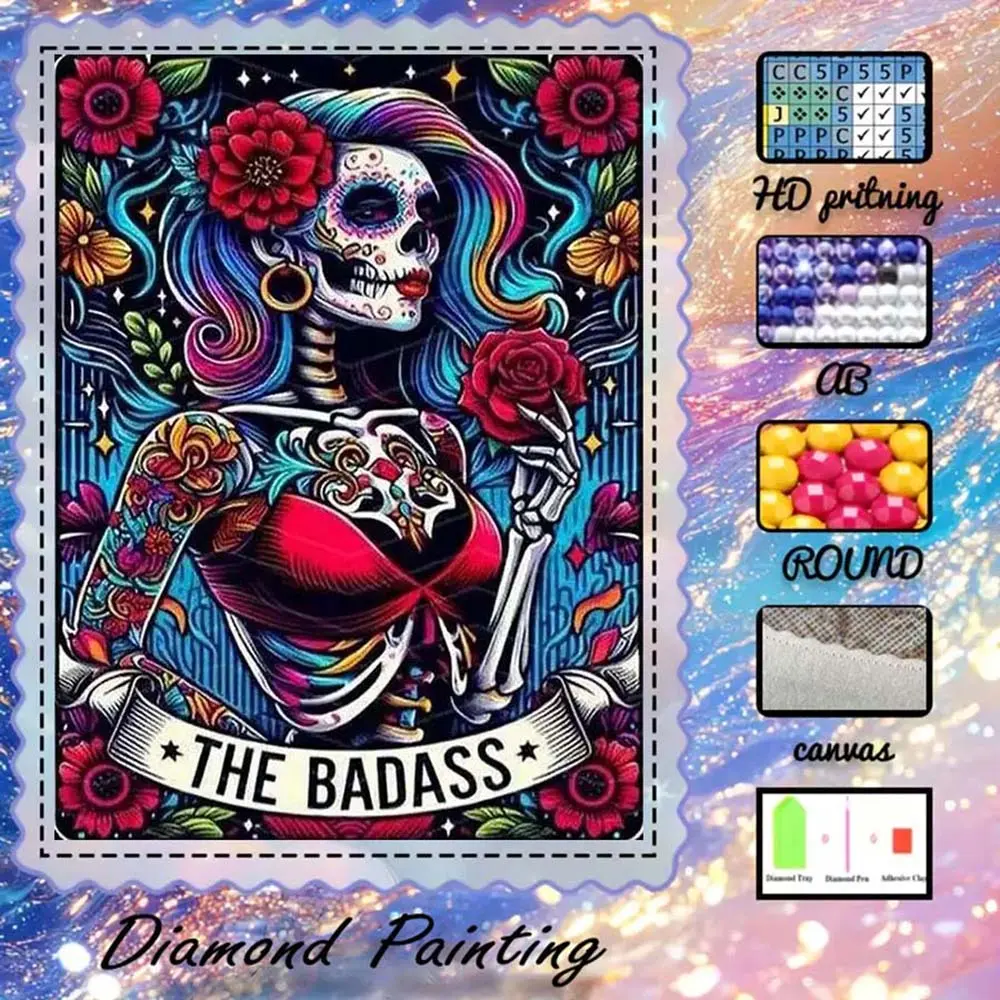 DIY 5D Flocking Diamond Painting Kit, AB Drill, Fairy Dust Drill, Crystal Drill, Skull, Rose, Colorful Diamond Embroidery, Special Craft Diamond Art Kit, Wall Decor, Handmade Gifts, Gift for Family, Loved Ones, Friends
