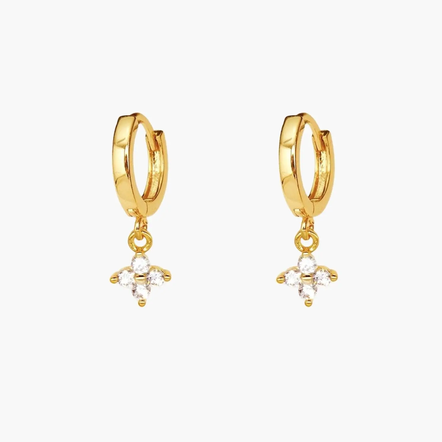 en route 18K Gold Plated Gold Clover Mini Hoop Earrings, Elegant Gold Finish with CZ Stone Detail, Perfect for Daily Wear and Layering with Other Pieces