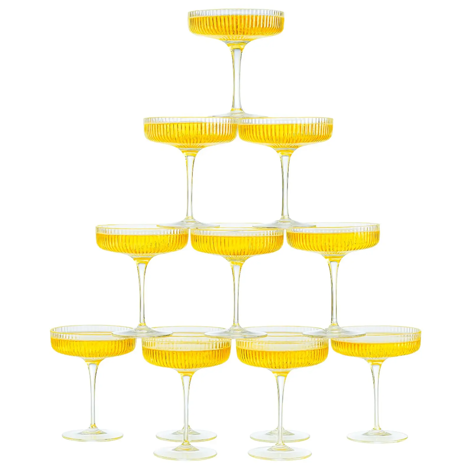 Khen Crystal Glass Ribbed Vintage Art Deco Coupe - 8oz. Set of 12 Crystal Glasses - Weddings & Parties, Champagne Tower, Hosting Essentials, Champagne & Cocktail Goblet Stemmed Ripple Coupes Glassware