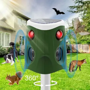 Animal Repeller Device, 360 Degree Ultrasonic Deterrent, Solar Powered Outdoor Use, Effective Pest Control Solution