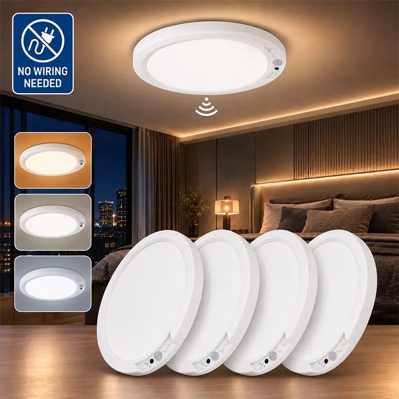 Rechargeable Motion Sensor Ceiling Light with Remote, Wireless Magnetic LED Light, Battery-Powered No-Wiring Light for Closet, Shower, Stairs, Shed, Hallway, Porch & Patio