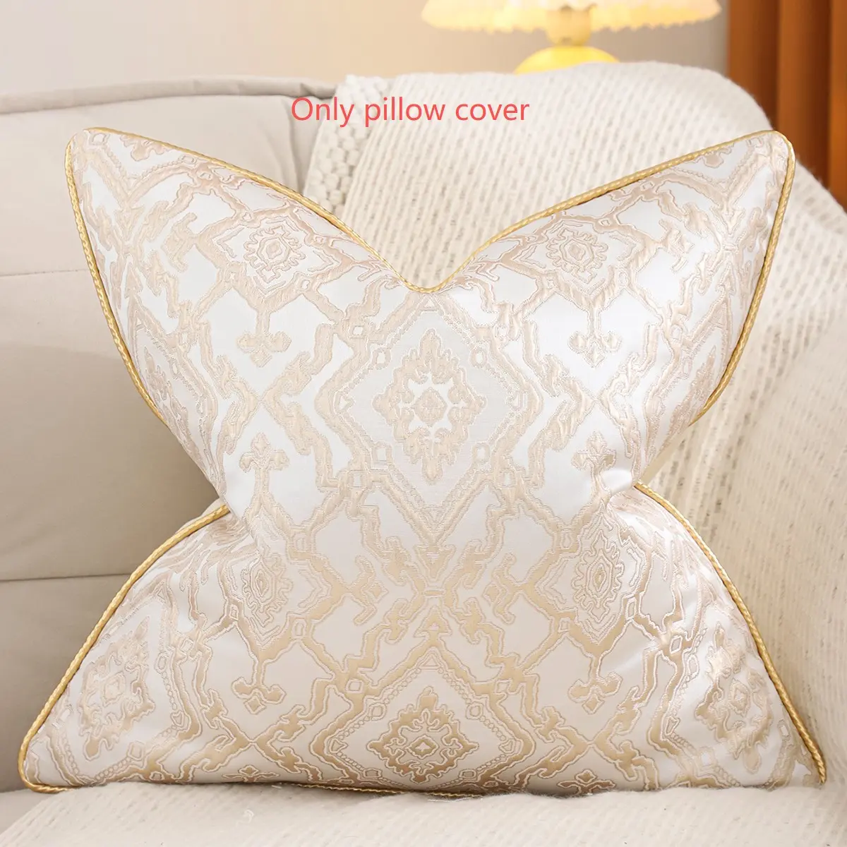1pc Golden Decorative Cover Suitable for Living Room - Traditional Luxury Bedspread with Realistic Fabric, Hand Wash Only & Zipper Closure, Elegant Sofa Bed Accent in Rich Golden Tone