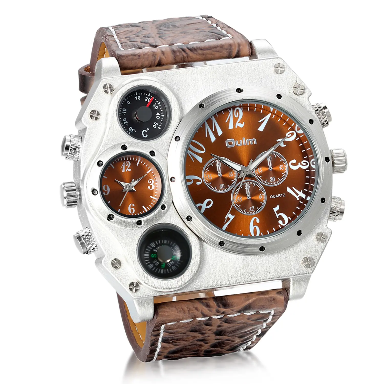 OIDEA Men's Military Style Watch, a Luminous Fashionable Accessory with a PU Leather Strap, Dual Time Zone, Large Analog Display, and Scratch-Resistant Mineral Glass, Luminous Fashionable Watch, Men's Accessories