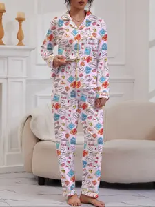 Women's Stars Hollow Gilmore Girls Casual Comfy Pajama Comfortable Sleepwear Set, Long Sleeve Lapel Cardigan & Elastic Pants, Fall Winter Fashion Sleepwear, 2 Piece