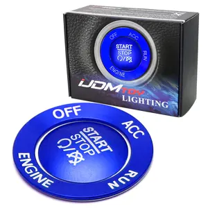 iJDMTOY Sports Blue Aluminum Keyless Engine Push Start Button & Surrounding Ring Trim For Charger Challenger Durango Grand Cherokee 300/300C