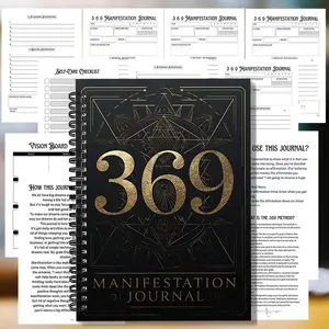 369 Manifestation Journal – Black & Gold Geometric Spiral Notebook