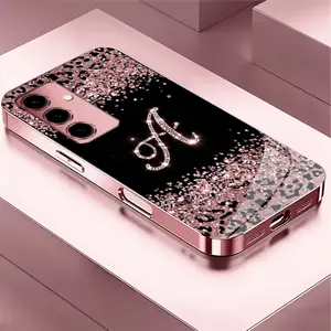 Suitable for [Galaxy S24 Fe] Women's high-end phone case，electroplated glass phone cases,printed pattern; not a 3D diamond design.—big sale now on; choose from all 26 letters.YM99