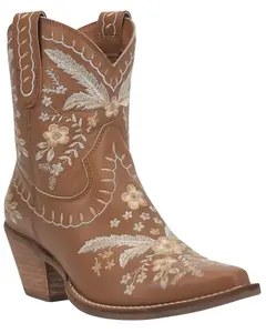 Dingo Women's Women'S Primrose Embroidered Western Booties Snip Toe - Di748-Brown