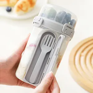 Dessert Bowls, Leakproof Double Layer Food Container with Utensils, Portable Snack Box for Breakfast, Lunch & Meal Prep