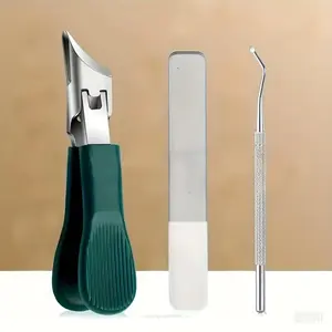 stainless steel grooming tool，3-Piece Eagle-Beak Oblique Nail Clipper Set - for Elderly Care, Ideal for Thick & Ingrown Toenails Manicure Daily foot callus remover nail drill Handle Plier foot callus remover nail drill Cutics