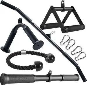 Gym  Machine Accessory Set:39inch Lat Pull Attachment, Straight Pull Down Bar,V Shaped Bar Triceps Rope Double D Handles. weight machine accessories to enhance your fitness results