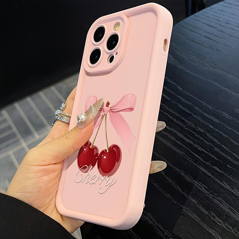 Cherry & Bowknot Pattern Phone Case with Charger Head Cover & Cable Protector & Storage Rope, Anti-drop Phone Cases for iPhone, Casing