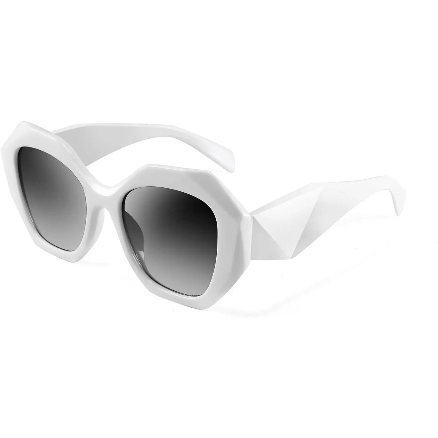 EyeconicFinds Unisex Oversized Cateye Sunglasses - Vintage Trendy Shades, Geometric Design, 004 White Frame/Gray Gradient Lens, Ideal for Traveling & Watch Party, B2817