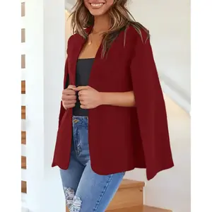 Womens Cape Blazer Split Sleeve Open Front Casual Jacket Coat Workwear