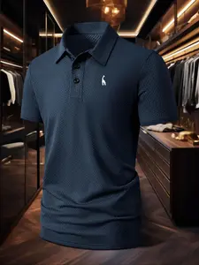 Men's Summer Large Size Polo Short Sleeve Ice Silk Shirt, Smart Casual, Classic Creative Giraffe Print, Casual Business Leisure, Quick Dry Breathable