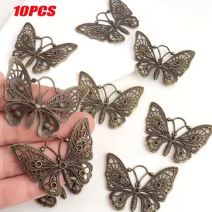 Lurkwolfer 10pcs Antique Finish Butterfly Charms Zinc Alloy DIY Jewelry Craft Accessories, Keychain Backpack Pendant, Vintage Style