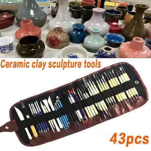 43 pieces of ceramic clay sculpture tools with storage bag, double-sided ceramic clay carving tools, ceramic shaping smoothing tools, suitable for carving, shaping, shaping, cutting, scraping, brushing, polishing