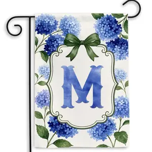 Personalized Hydrangea Monogram Garden Flag Double Sided, Custom Initial Floral Yard Banner, Elegant Summer Porch Decor