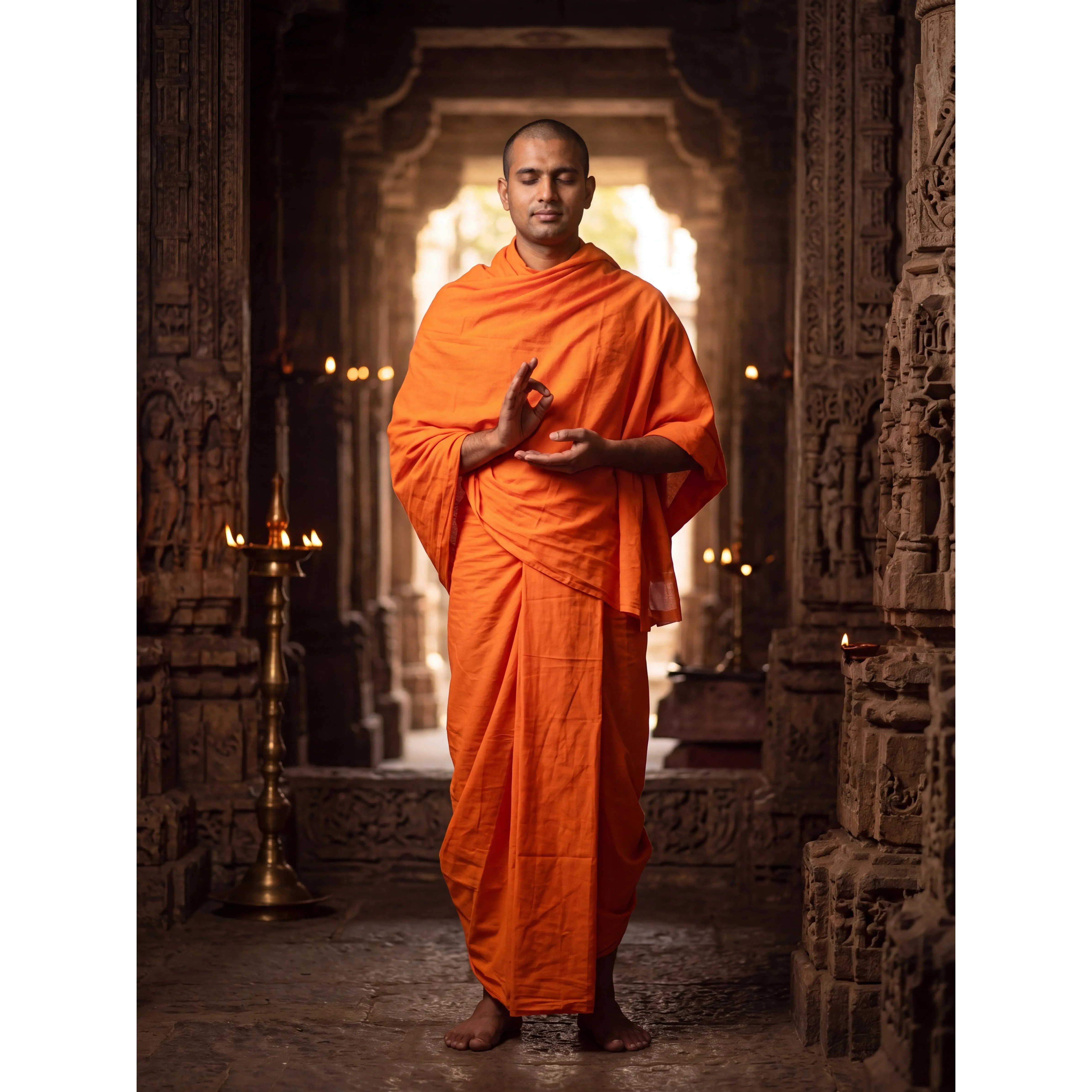 Saffron Jute Dhoti Chadar Set 4.25 m