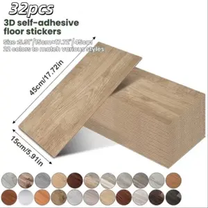 32 pieces, 15x45 cm self-adhesive vinyl plank floor tiles, cork floor, DIY peel and stick wood grain strips, straight pattern, living room, bedroom, office, indoor space, shape and stripe style.