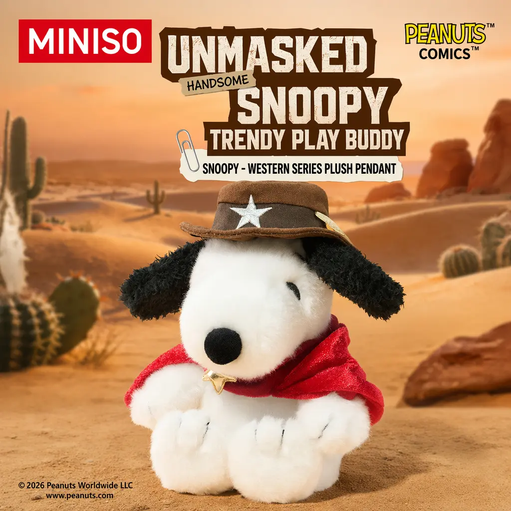 Snoopy Western Adventure Plush Toy with Cowboy Hat and Red Cape Perfect for Kids and Collectors