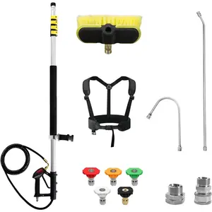 24FT Telescoping  Washer Extension Wand with Brush ,Power Washer Extension Wand,Gutter Cleaner Attachment,5  Nozzle Tips,Support Belt and 2 Hose Adapters
