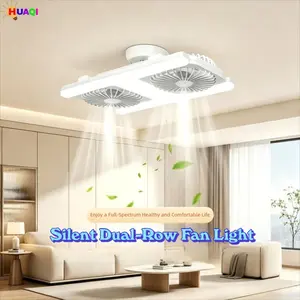 New LED Ceiling Fan Light, E27 Screw Base, Adjustable Angle, Three Color Changing, Quiet Dual Airflow, Remote Control, Home Use