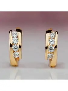 Gold Plated CZ Huggie Hoop Earrings for Women, 4 Stone Channel-set Earrings, Minimalist Daily Jewelry