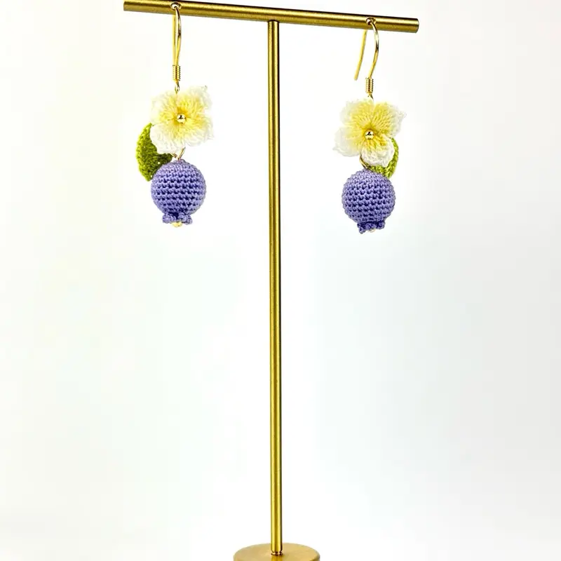 Micro crochet blueberry with flower earrings