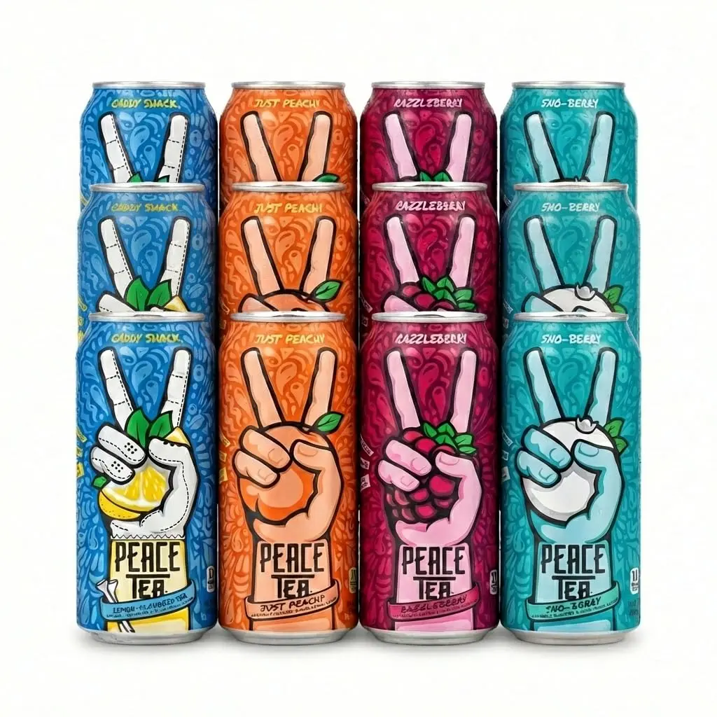 Peace Tea 16 oz 12-Pack Variety Ready-to-Drink Iced Fruit Tea Assortment - Caddy Shack, Just Peachy, Razzleberry, Sno-Berry - Bold Flavored Beverage