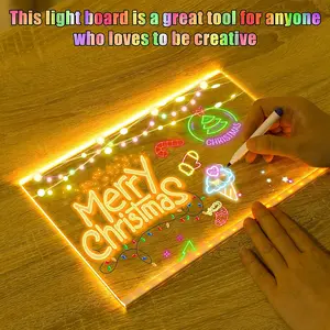 Kids LED Light Drawing Board，Reusable Acrylic Glow Board with Stand, Markers, Wipes, Spray Bottle & Tracing Sheets – Erasable Learning Art Pad – Perfect for Birthday, Halloween & Christmas Gifts, Also Works as Neon Decor
