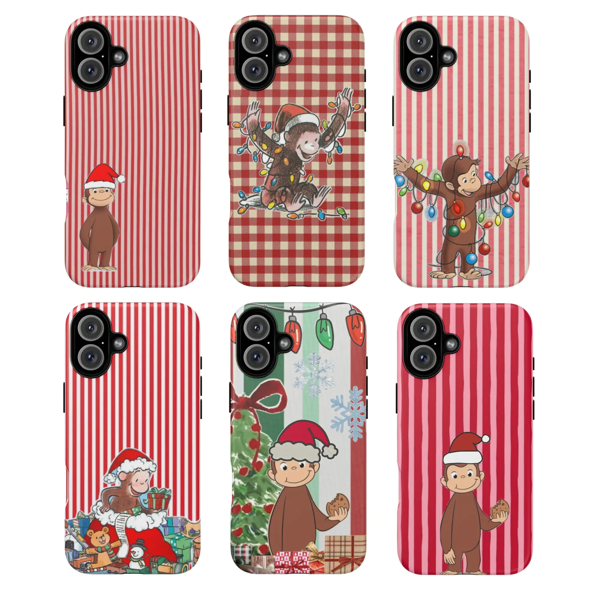 Cute Christmas Curious George Smartphone Case - Tough Protective Shell, Holiday Handheld Device Cover for iPhone, Samsung, iPhone 17, Ideal Gift, Accessories, Devices