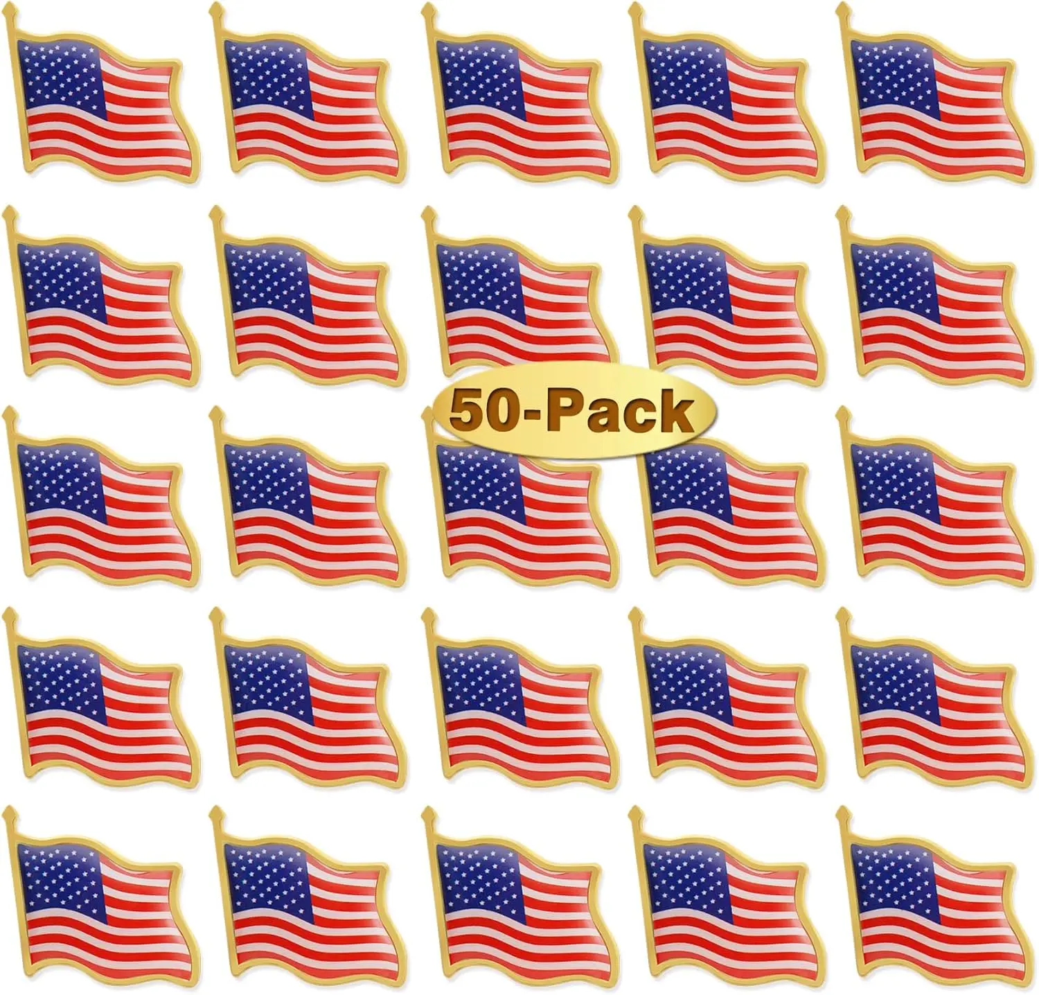 50Packs American Flag Lapel Pins Bulk Metal - USA United States Patriotic Souvenir Badge Pins For Memorial Veteran Day Patriotic Party