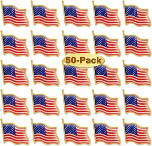 50 Packs American Flag Lapel Pins Bulk Metal - USA United States Patriotic Souvenir Badge Pins For Memorial Veteran Day.